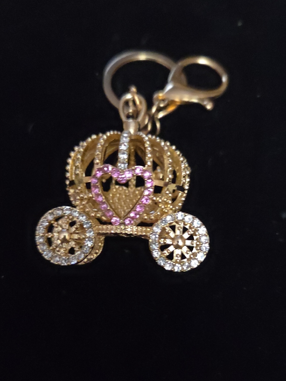 Carriage Gold Pink Heart  Keychain Charm NWOT